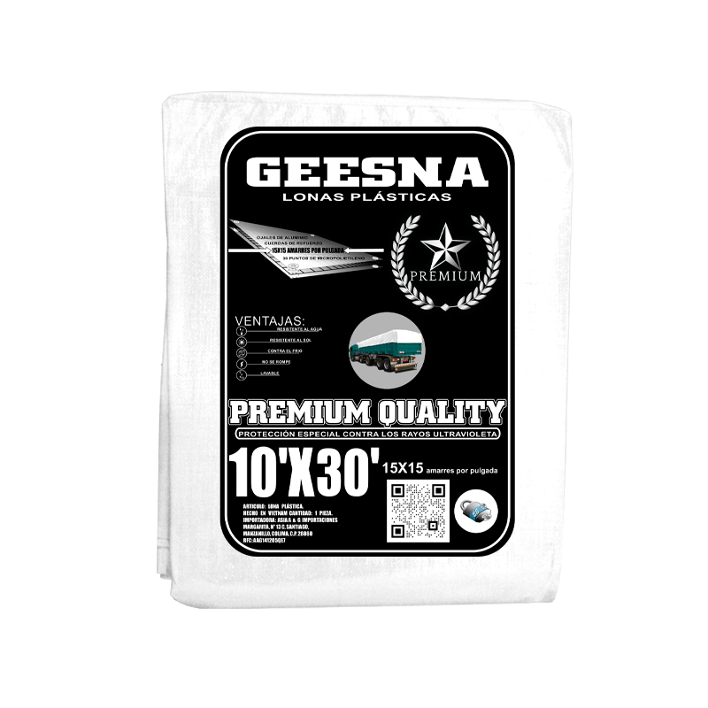 LONA PREMIUM BLANCA 10X30 FT 220 G 3.00X9.00 MTS GEESNA | 60965